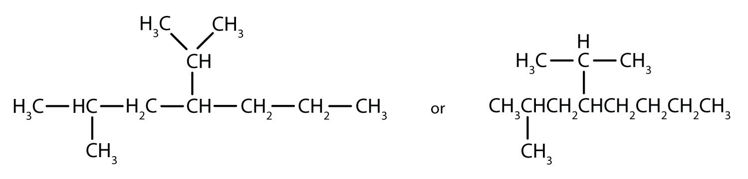 Condensed formula of 2-methyl, 4-isopropyl-heptane. 