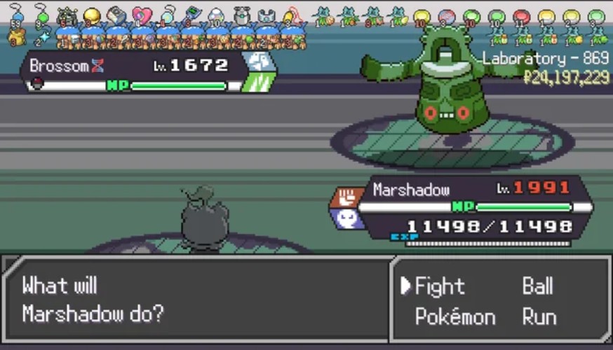 A battle scene in Pokerogue showing a trainer facing off against a powerful Boss Pokemon with multiple health bars.