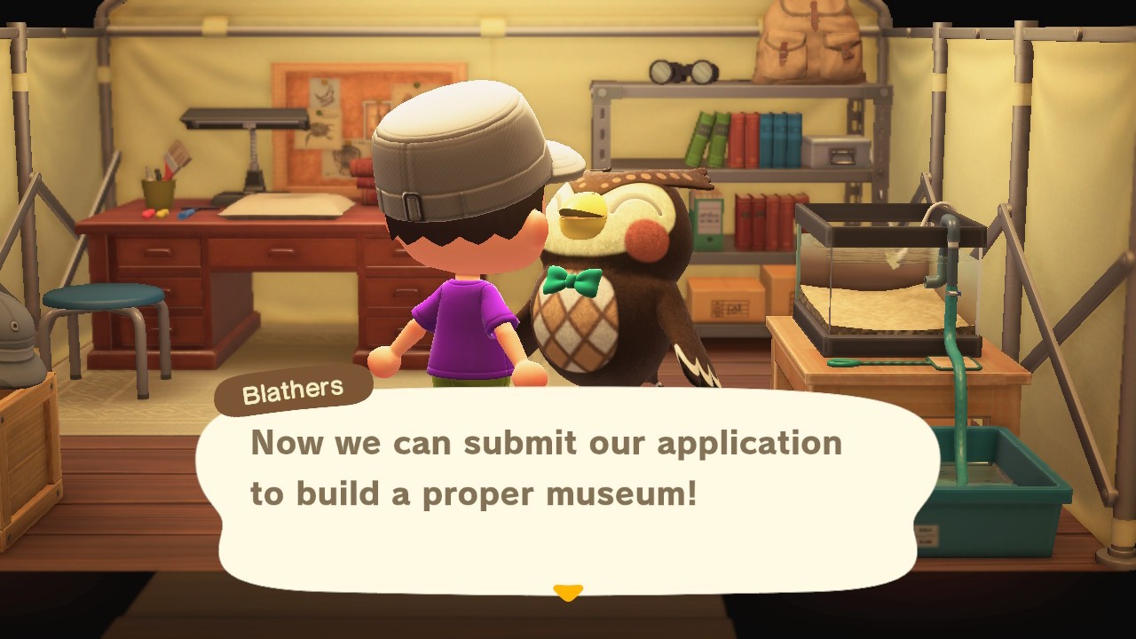 Inside Blathers test in Animal Crossing New Horizons