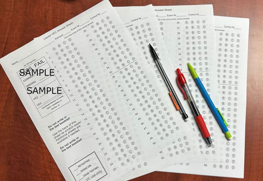 Example answer sheet used in ham radio examinations