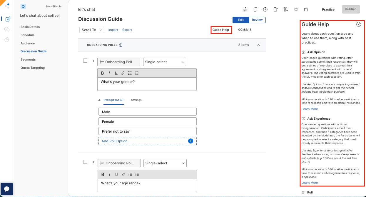 Guide Help option highlighted in the platform interface