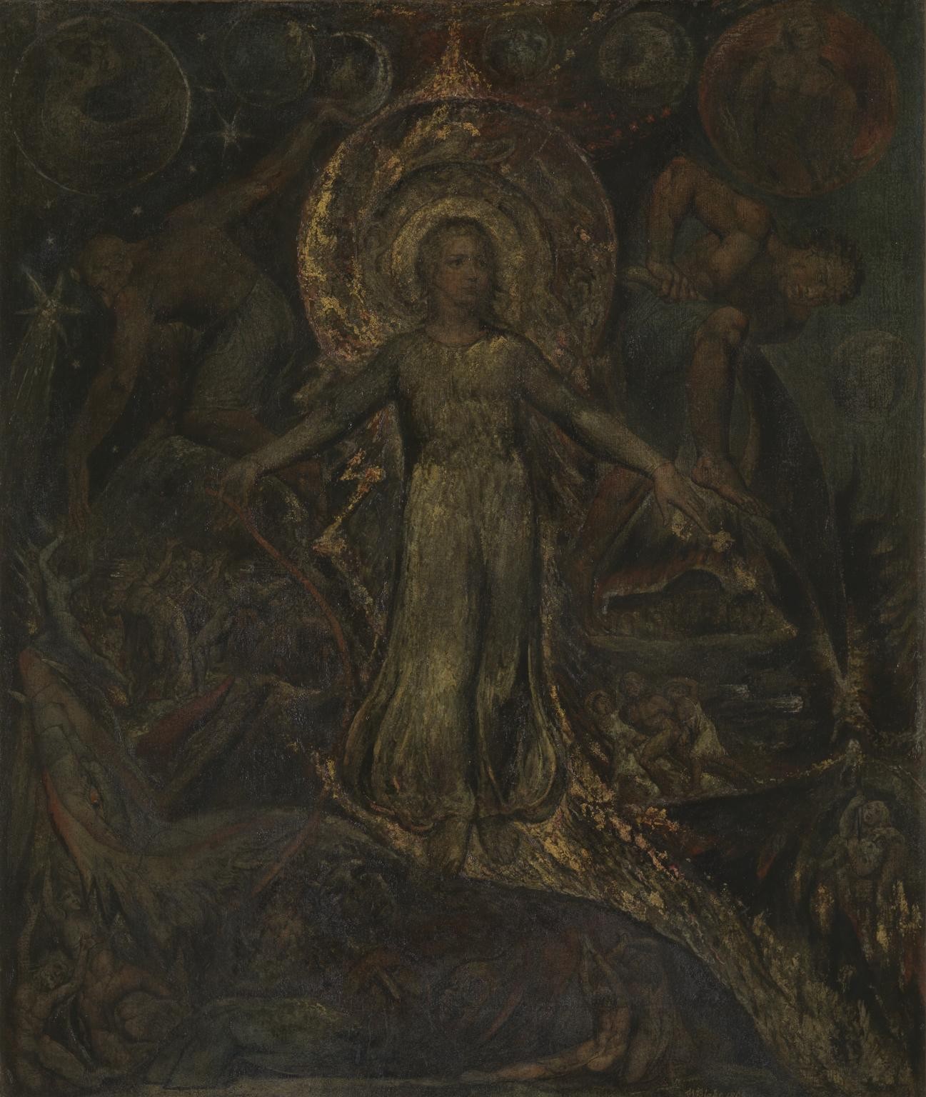 William Blake (British, 1757-1827) The Spiritual Form of Pitt Guiding Behemoth 1805 Tempera and gold on canvas Tate. Purchased 1882