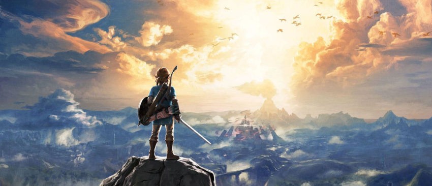 Link surveys Hyrule in The Legend of Zelda Breath of the Wild, as featured in a comprehensive BOTW guide.