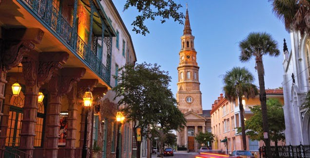 Downtown Charleston South Carolina skyline at sunset