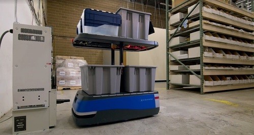 Types of Automated Guided Vehicles, showcasing a Chuck collaborative mobile robot by 6 River Systems, illustrating AGV technology in material handling.