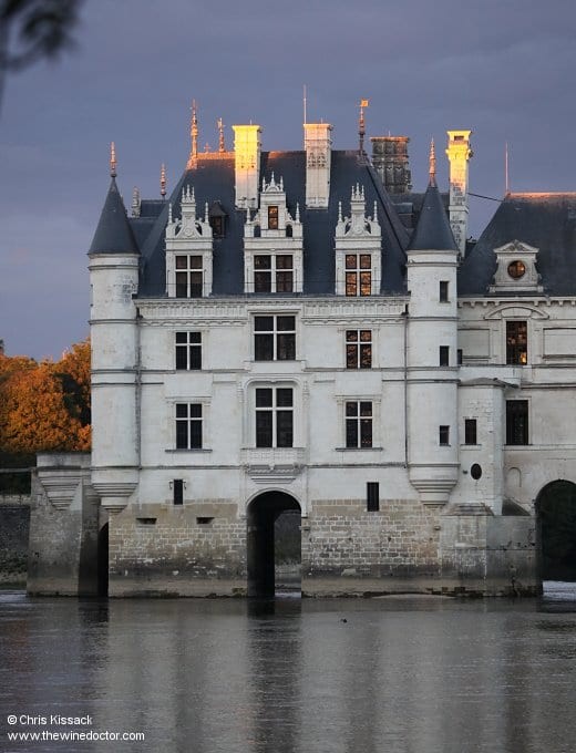 Château de Chenonceau at sunset, Loire Valley, France, showcasing the romantic scenery and historical charm of the region, ideal for wine tours and cultural explorations.