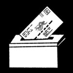 A hand-drawn illustration of a ballot going into an election box, representing voter participation in the 2024 election.