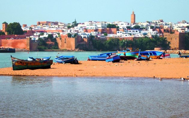 The old walled city of Kasbah des Oudayas, Morocco, seen from across the river.