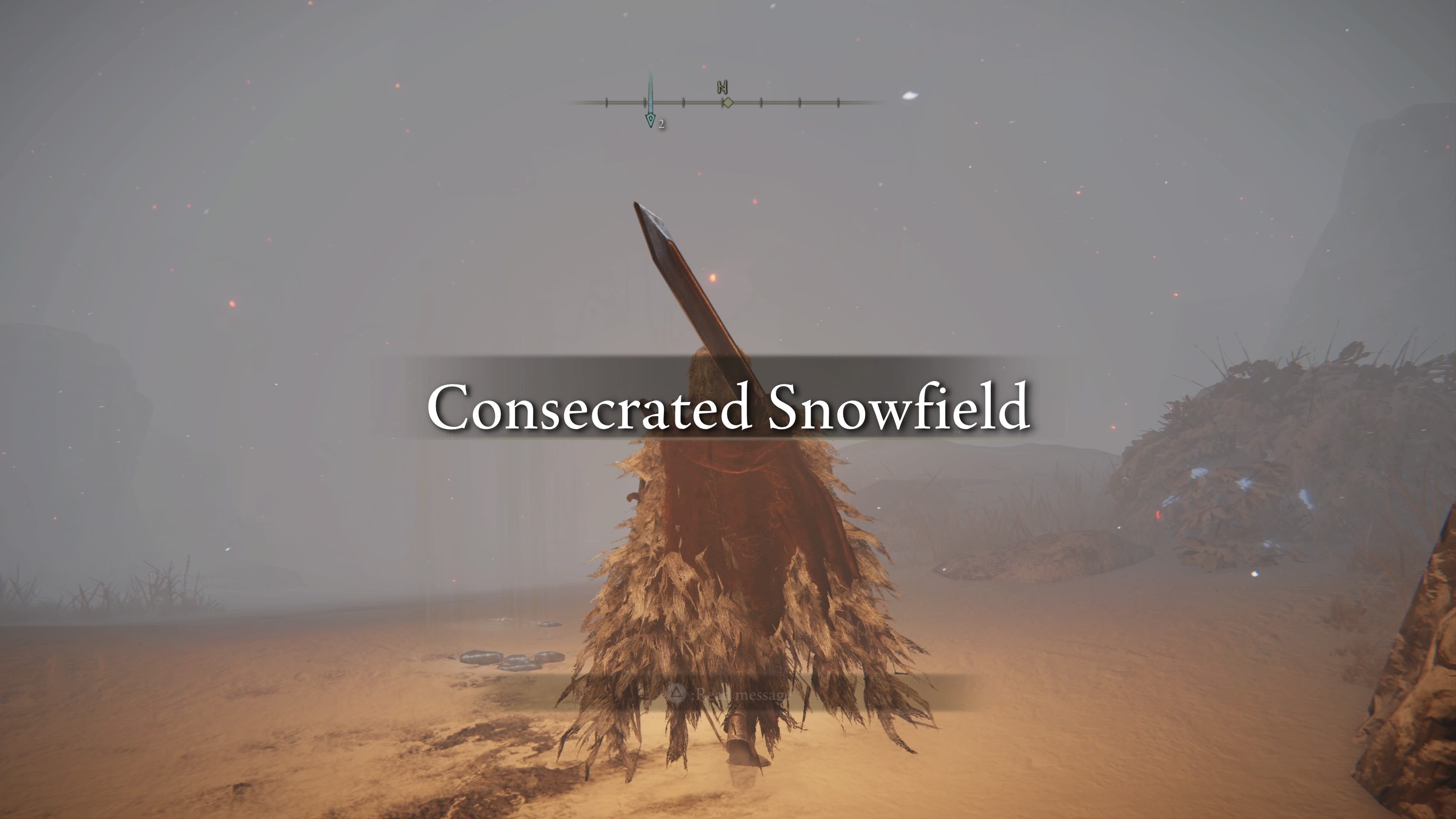 The player character arrives at the Consecrated Snowfield area in Elden Ring