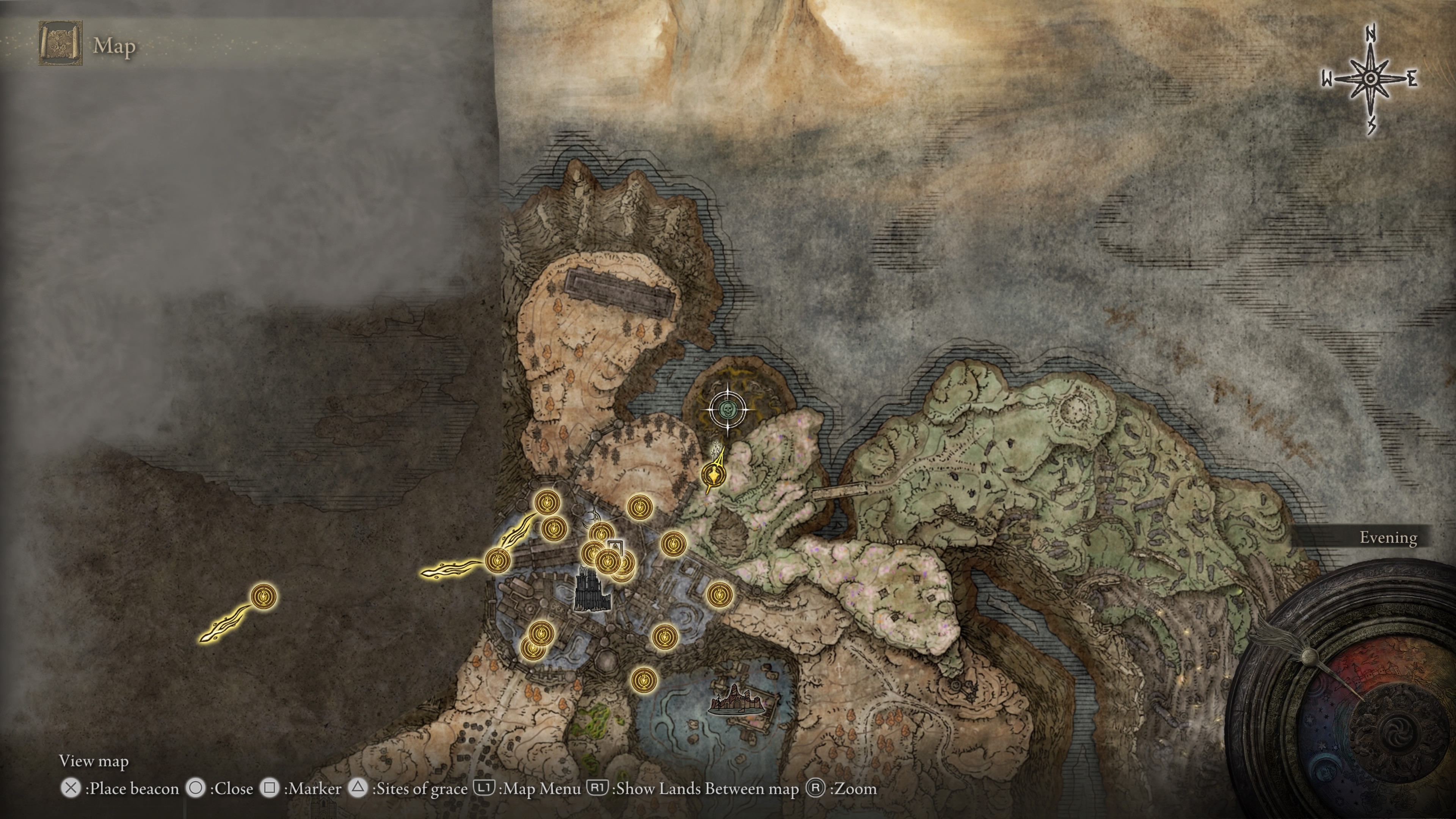 A map pinpointing the Scadutree Avatar boss location east of Albinauric's Shack in Elden Ring Shadow of Erdtree DLC.