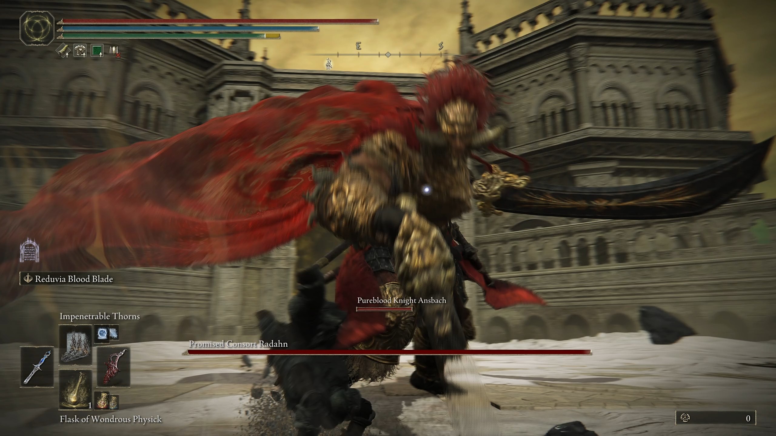 Radahn descends into the arena for a boss battle in Elden Ring DLC.