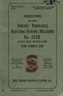 Singer Featherweight Sewing Machine Manual Cover