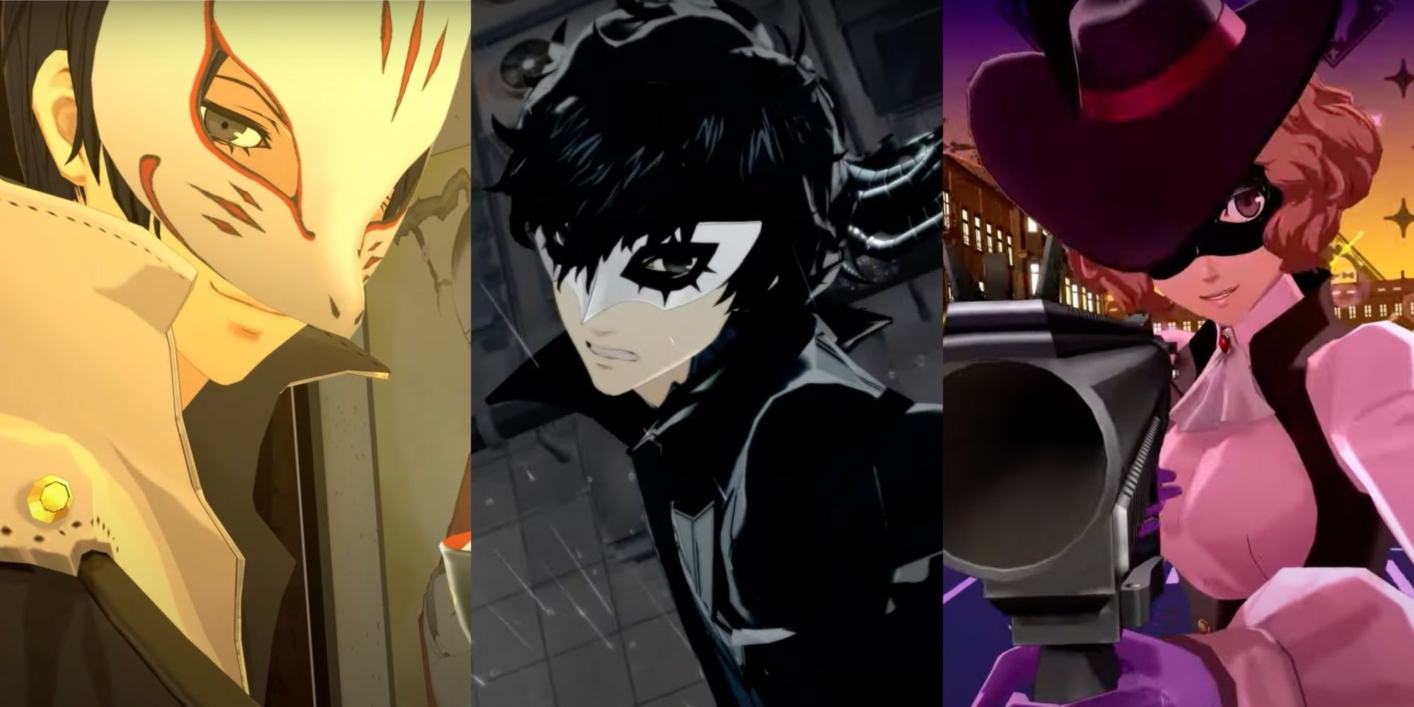 Persona 5 Royal team Showtime attack featuring Yusuke, Joker, and Haru, demonstrating the game's dynamic combat and character relationships.