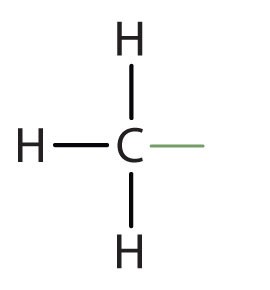 Structural formula of radical methyl.