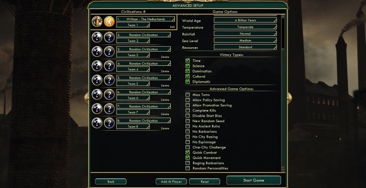 Civ 5 Gameplay Settings