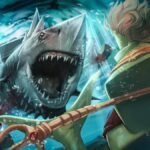 Grand Piece Online Leveling Guide: A player character battles a shark, showcasing action in Roblox GPO.