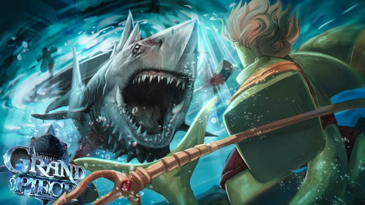 Grand Piece Online Leveling Guide: Character fighting a shark in GPO