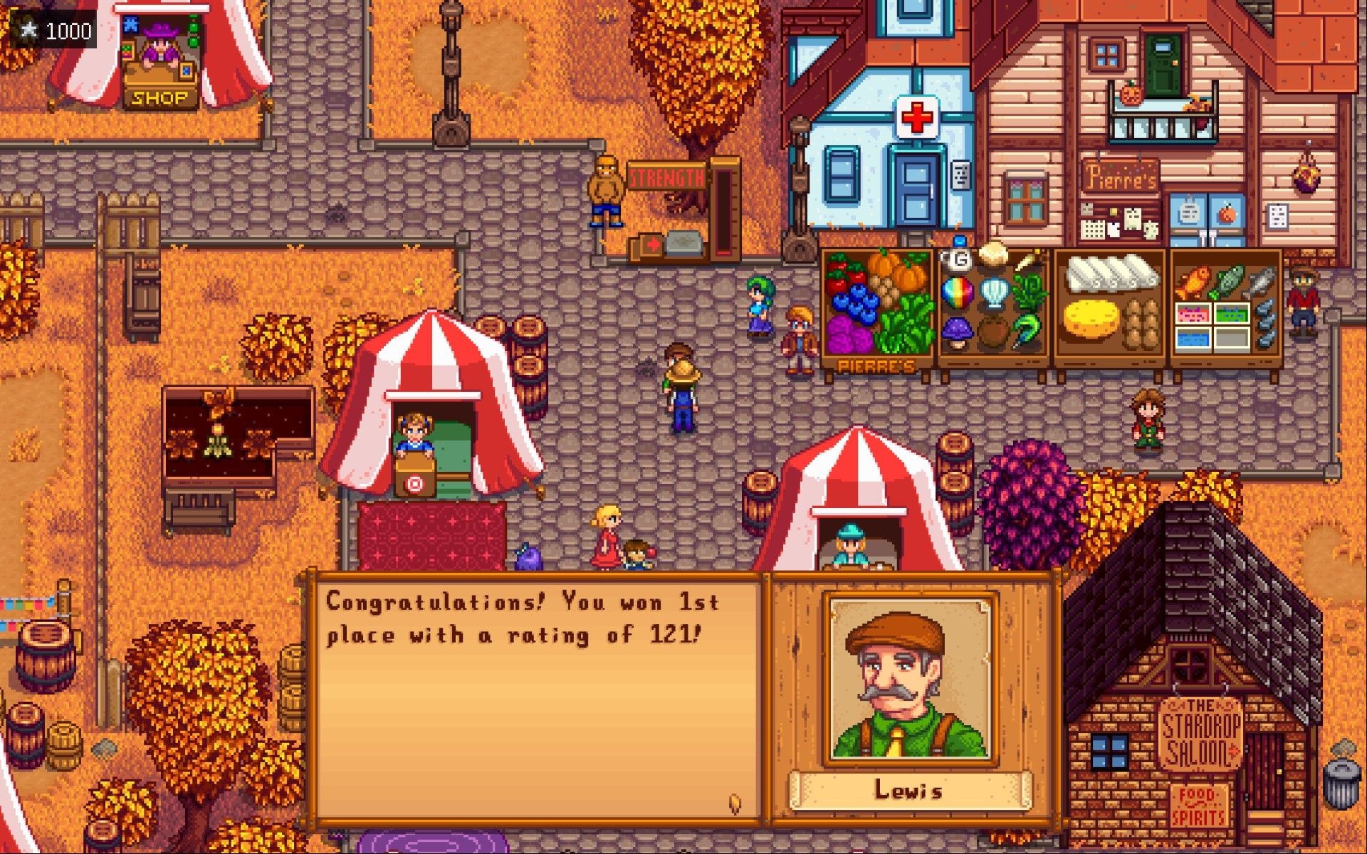 Player speaking to Lewis at the Stardew Valley Fair