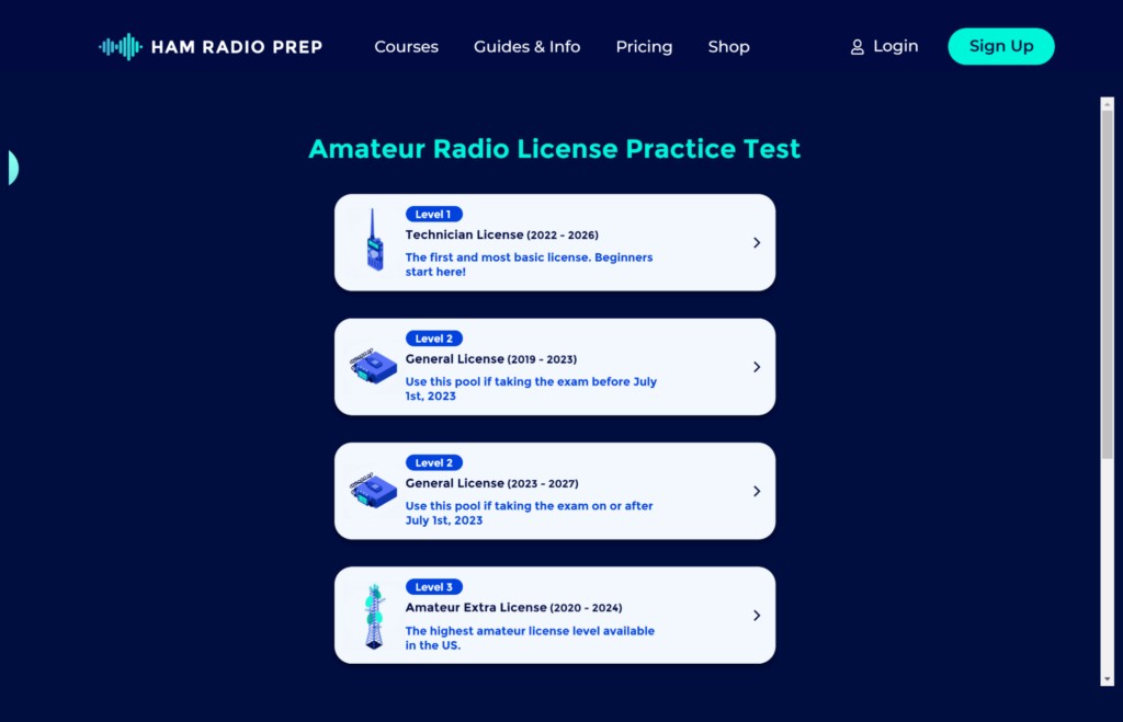 Ham Radio Prep free practice tests for all license levels