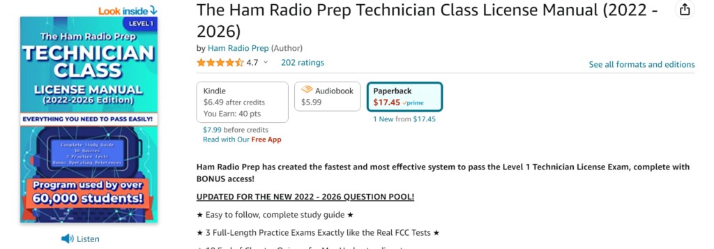 Ham Radio Prep Technician Study Book on Amazon cover