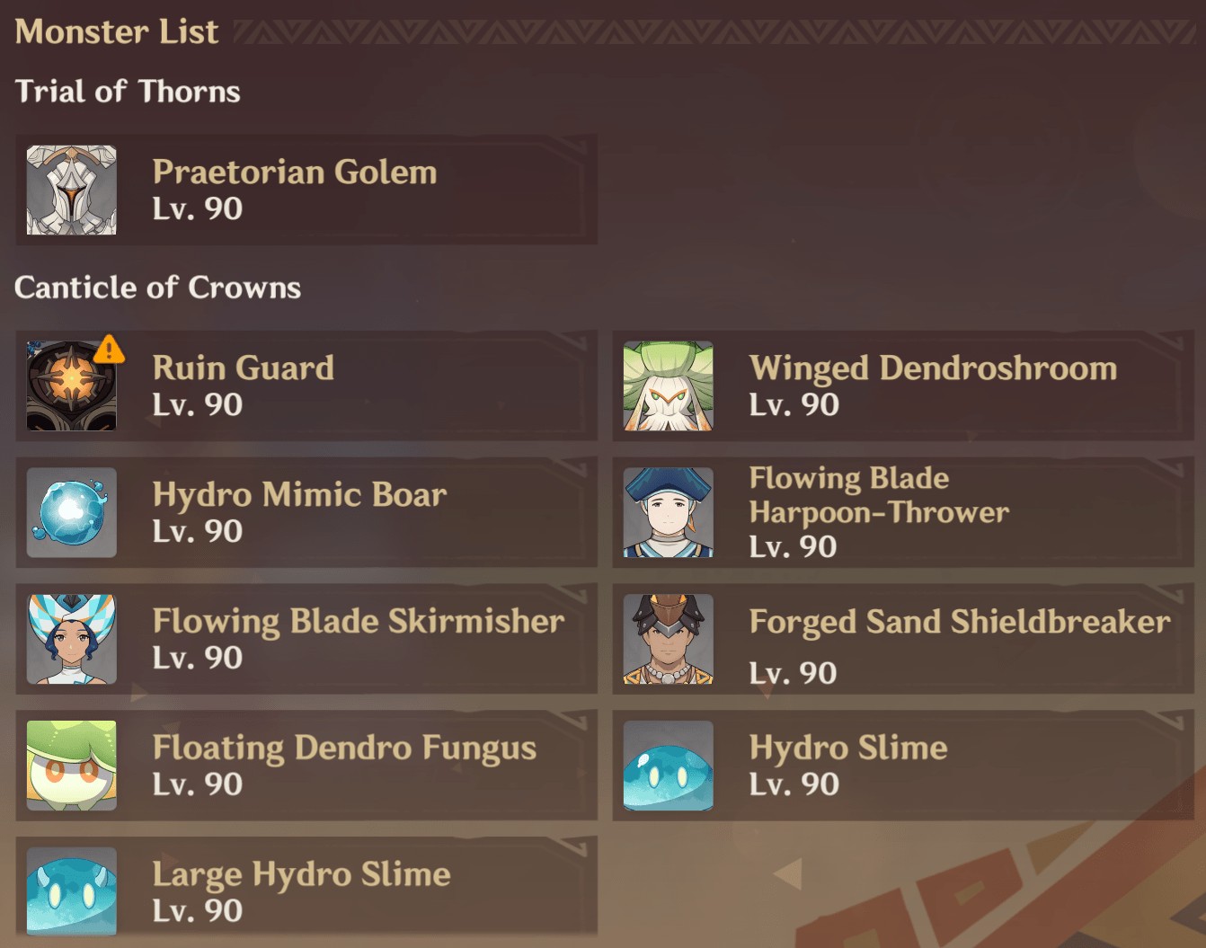 Enemies List for Trial of Bedrock Stage in Of Thorns and Crowns Genshin Event