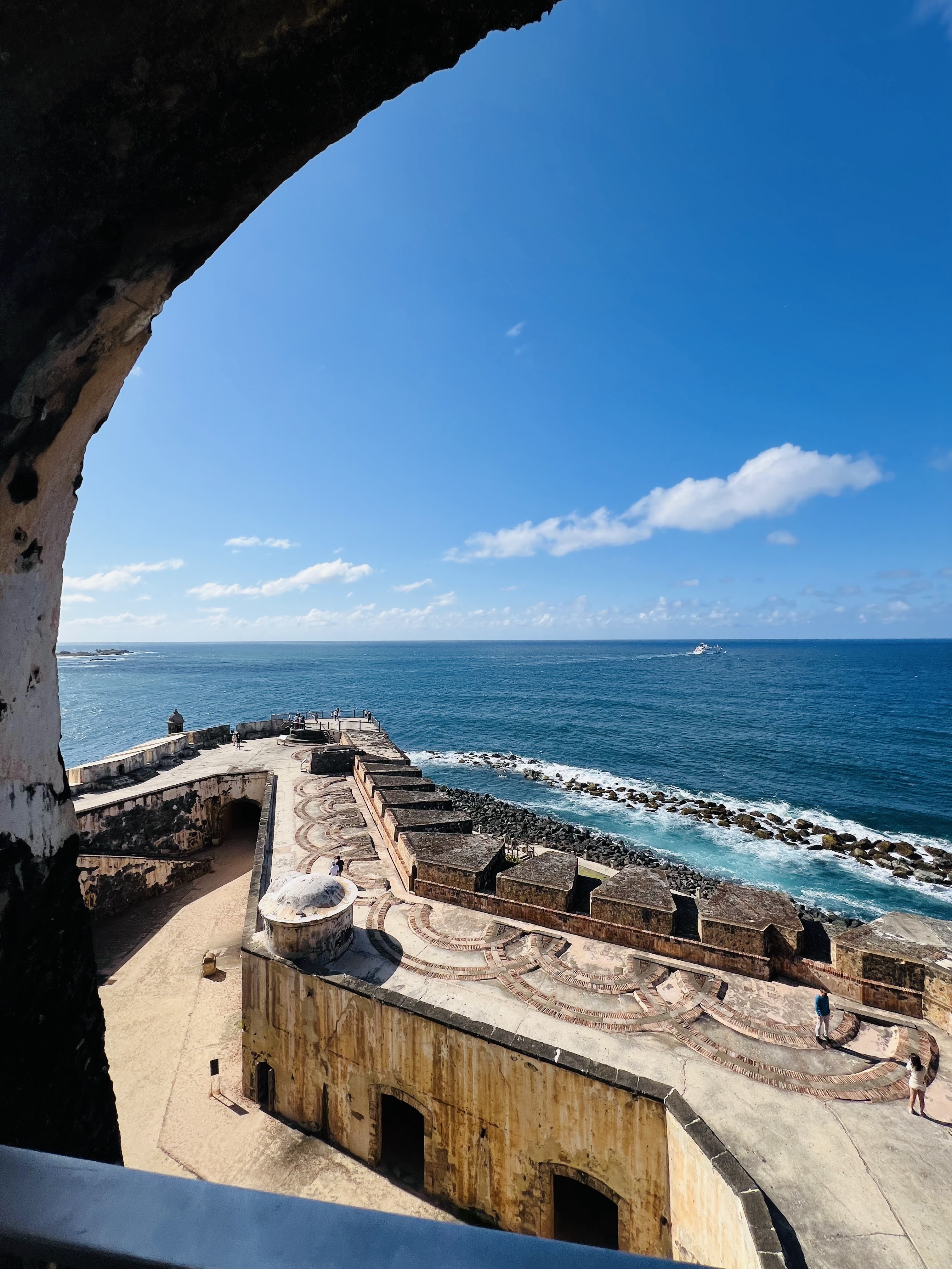 A scenic view from San Juan National Historic Site, showcasing the coastline and ocean