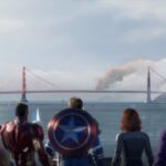 Marvels Avengers gameplay showing Iron Man, Black Widow, Captain America, Hulk, and Thor in action