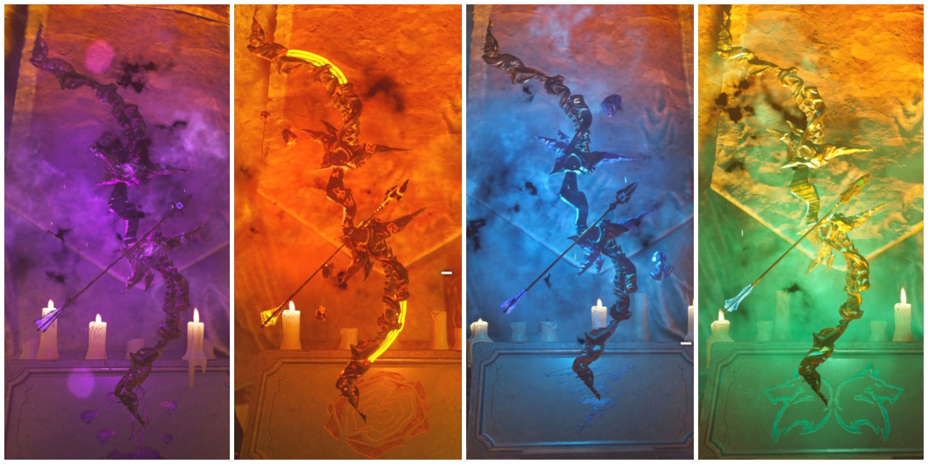 Void Bow, Fire Bow, Lightning Bow, Wolf Bow from Call of Duty Zombies Black Ops 3 Der Eisendrache, visually similar to staffs