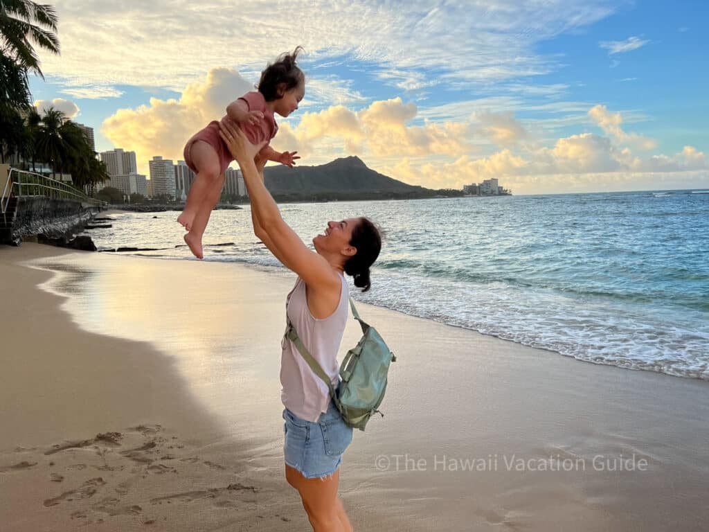 Waikiki Beach scene with Diamond Head in the background, showcasing a popular Oahu travel destination