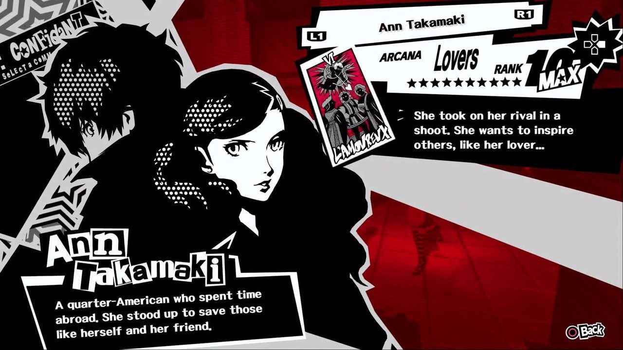 Persona 5 Ann Takamaki confidant scene, showcasing her friendly and approachable personality.