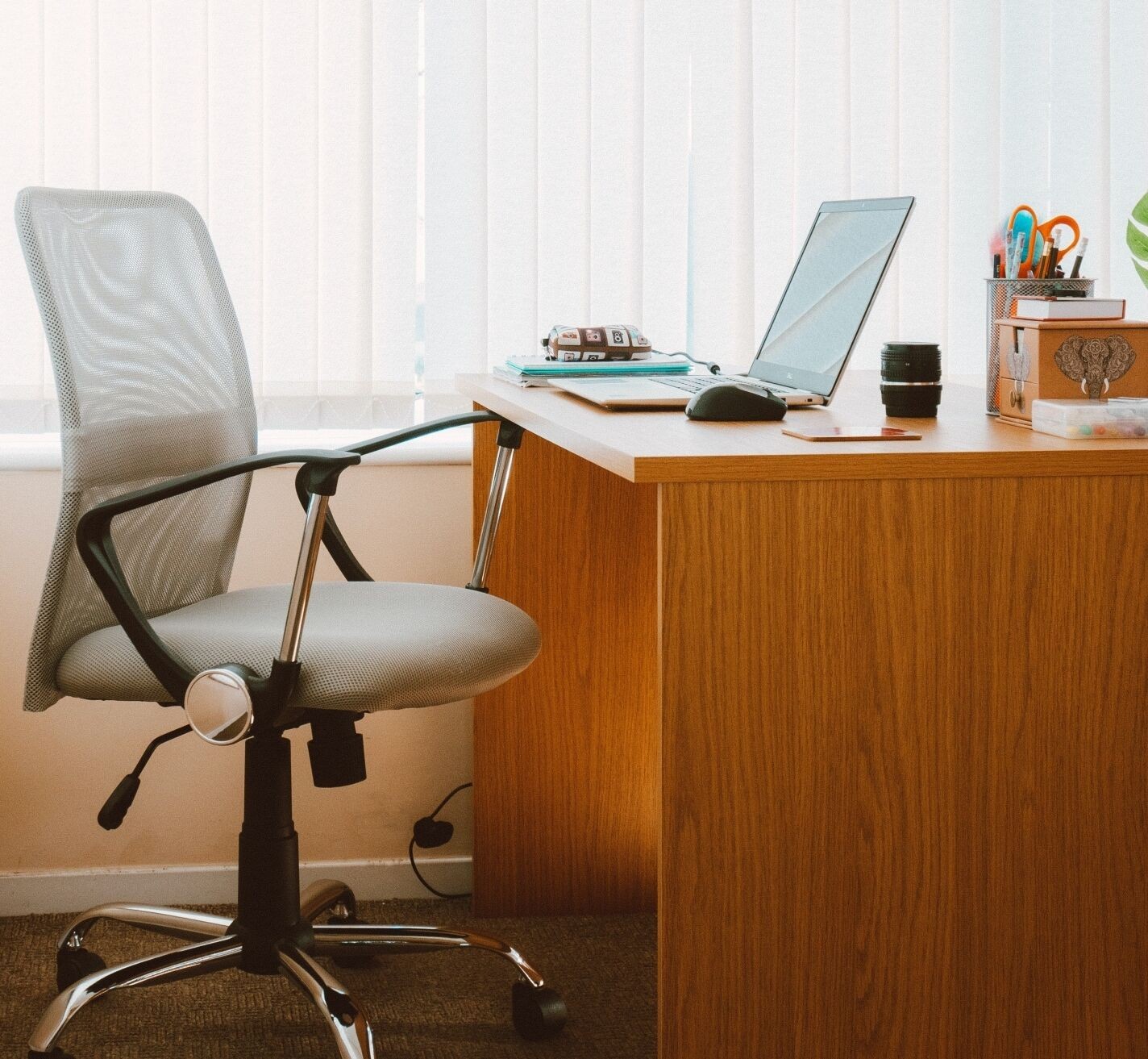 Focused professional working at a clean desk space