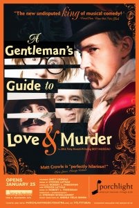 Promotional image for A Gentleman's Guide to Love and Murder featuring the show's title and main character