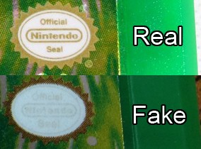 Detailed view of a genuine Nintendo Seal of Quality on a Pokemon LeafGreen cartridge, highlighting clear text and transparent ® symbol