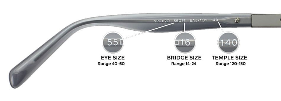 Sunglasses temple sizing information guide