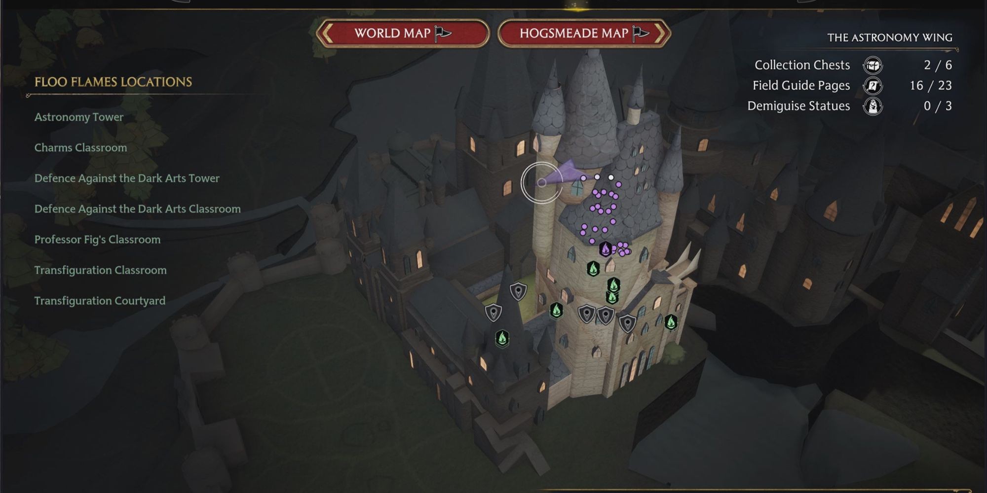 Astronomy Wing Floo Flame Locations in Hogwarts Legacy