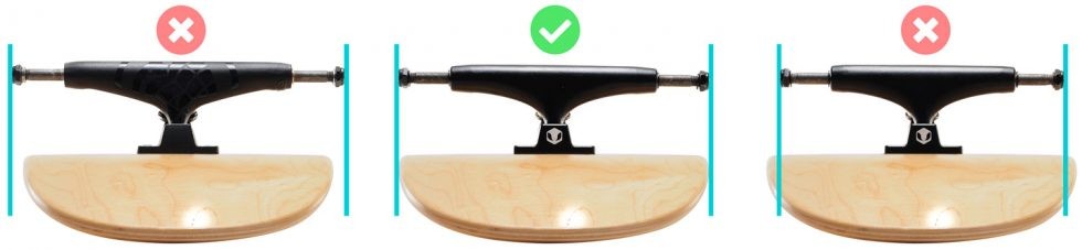 Skateboard truck width guide showing how to match truck axle width to skateboard deck width for optimal performance and stability