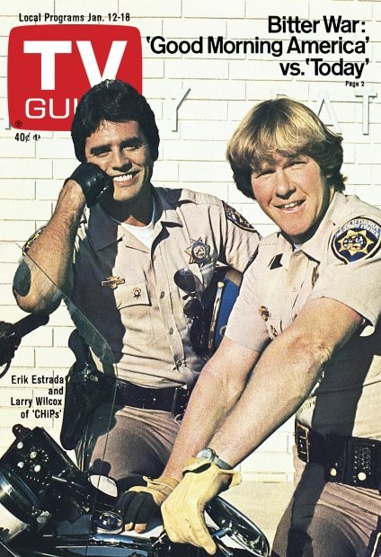 Erik Estrada and Larry Wilcox on the cover of a 1980s TV Guide promoting CHiPs