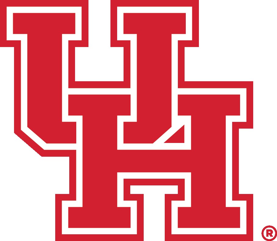 The image shows the University of Houston logo, which consists of red interlocking letters 