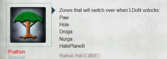 Screenshot from an EQ Developer about zone revamps