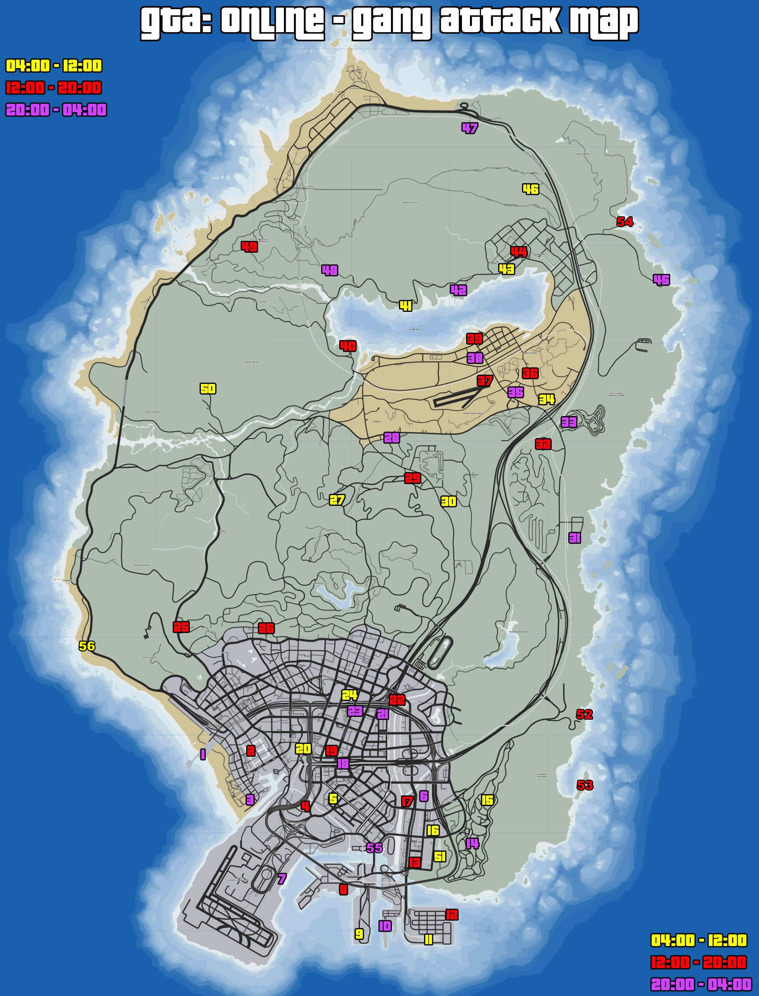 GTA Online Gang Attack locations map for Clean Sweep trophy